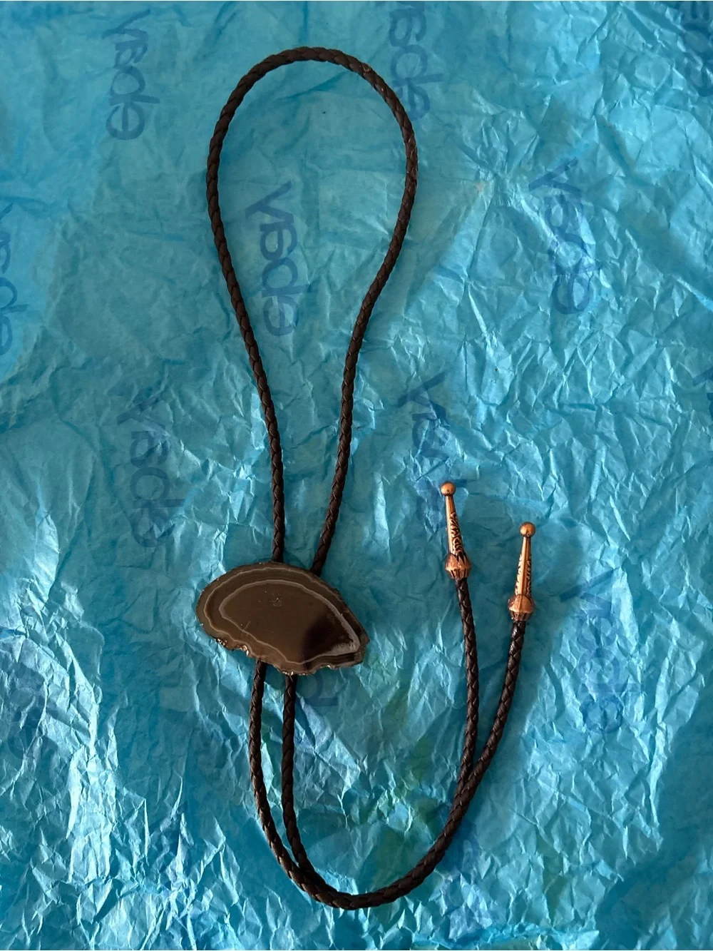 Black Agate Slice Bolo Tie